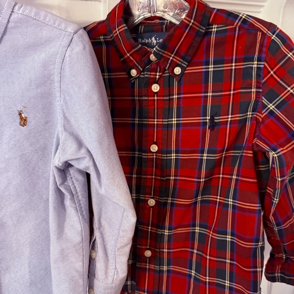 Ralph Lauren Lot Of 2 Boys Button Down Shirts Blue Oxford & Red Plaid Sz 24 Mo. - Picture 3 of 15